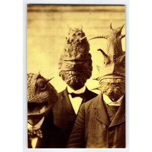 Halloween 4x6 Glossy Photo Surreal Lizard Heads Vintage Style Art